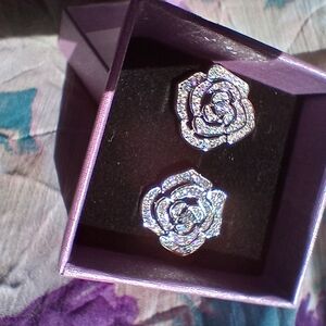 Moissanite Sterling Silver Rose Earrings